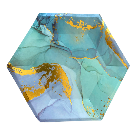 PLATO MÁRMOL HEXAGONAL  VERDE/ORO